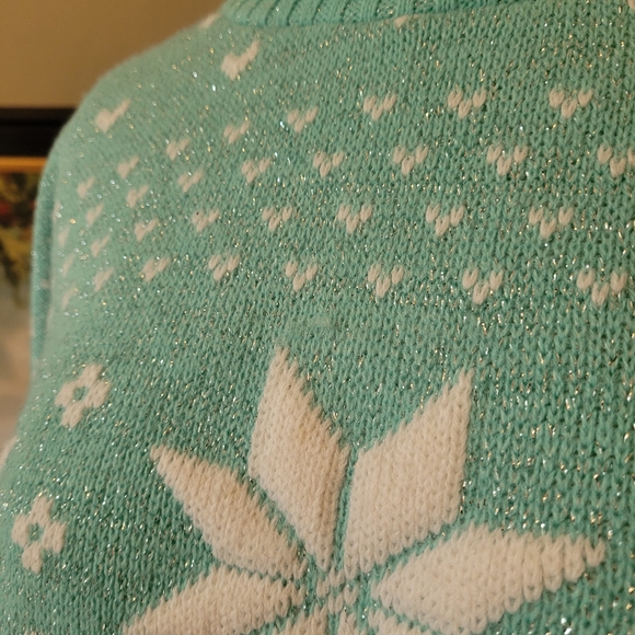Mint shimmer vintage novelty sweater snowflakes Large - Picture 5 of 8